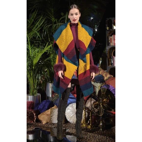 Alice + Olivia Muriel Striped Wool Oversized Vest Shawl Size XS - Picture 1 of 14